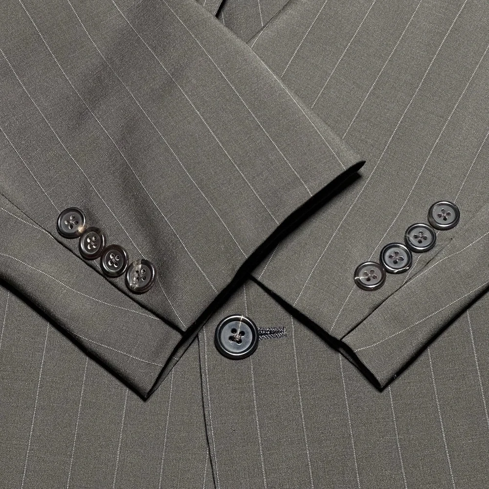 Vintage Oxxford Clothes Suit 44L 36x33 Wool Stripe‎ Unstructured Cuffed Pleated
